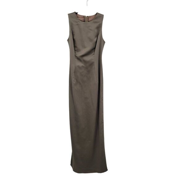 Vintage Womens Satin Sheath Gown Side Slit Size XS Taupe Neutral Cocktail Party - Picture 12 of 12